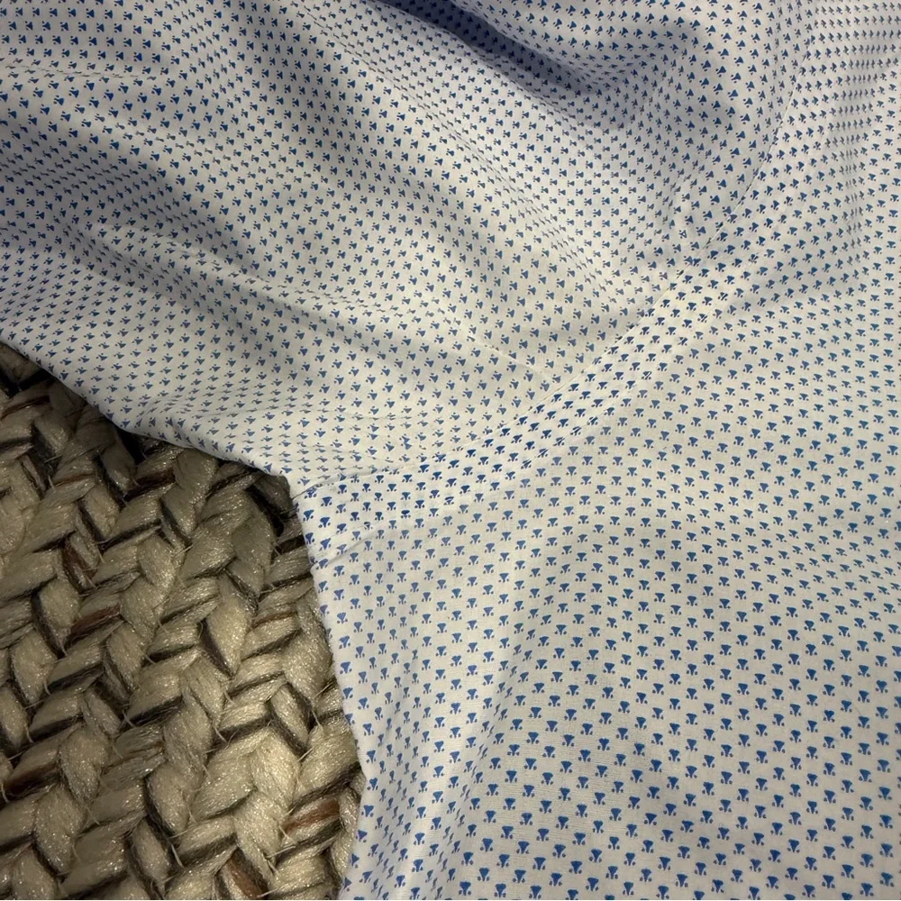 Banana Republic White and Blue Slim Fit Non-Iron Cotton Button Down Shirt